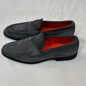 Men’s Santoni Carlos Suede Penny Loafers Made In Italy Gray Size 10